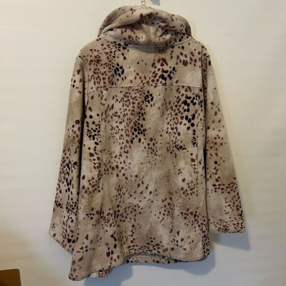 Susan Graver Weekend Size 1X Animal Print Fleece Pocket Front Sweater cowl neck - Picture 9 of 10